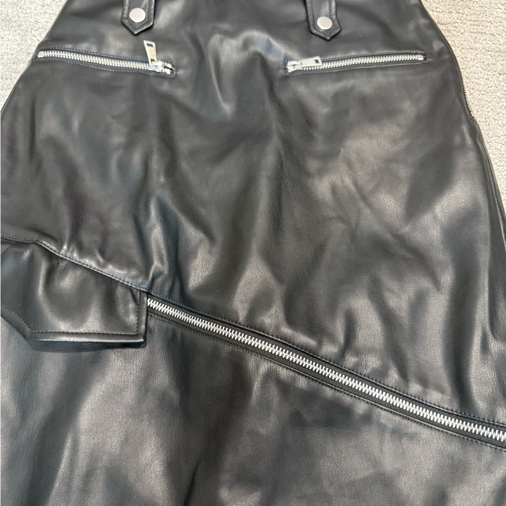 Zara Black Faux Leather Midi Skirt
